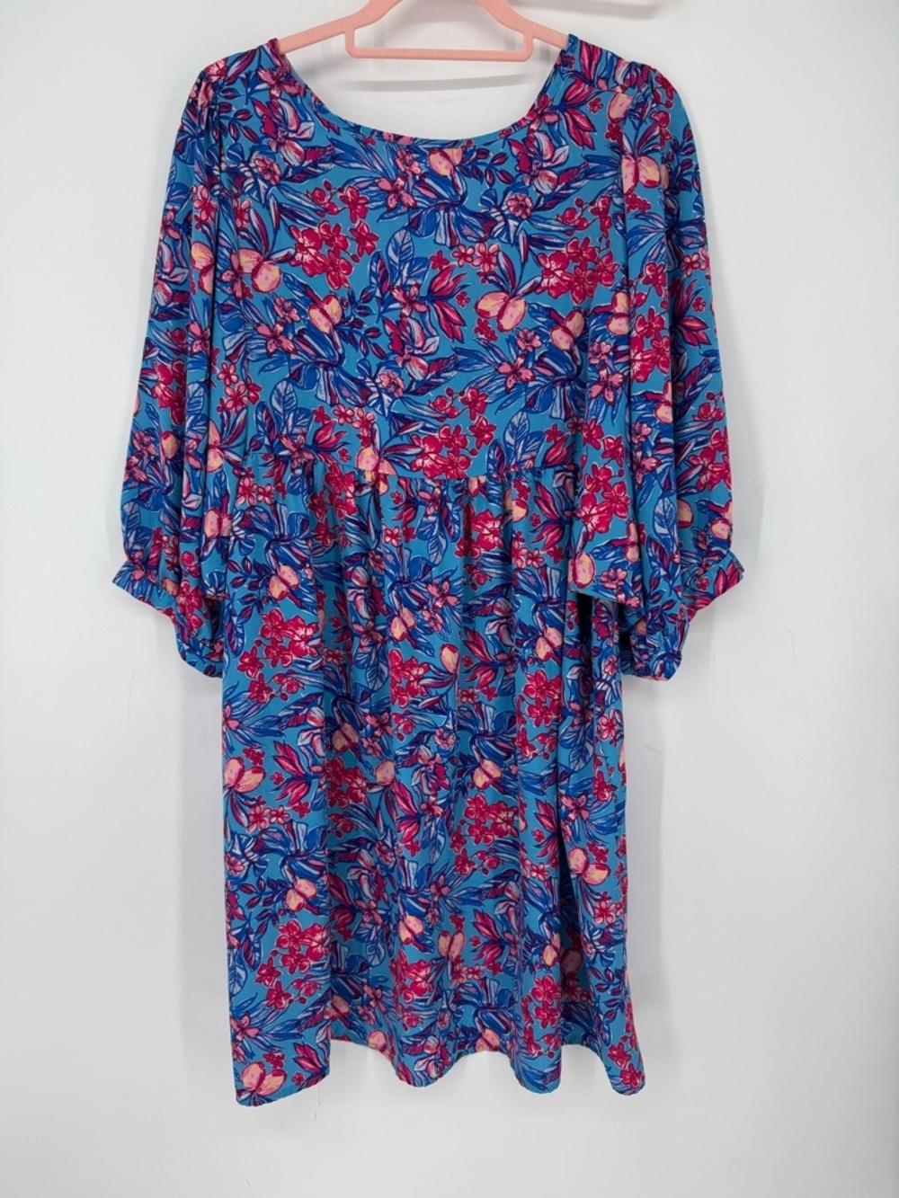 Dokotoo Women's Blue and Pink  Floral Mini Dress With Tie Neck Size XL - Picture 2 of 8